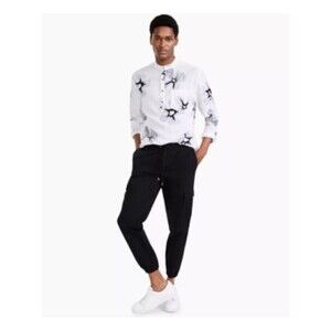 I.N.C. International Concepts Men's Cargo Pants James Twill Stretch Deep Black L